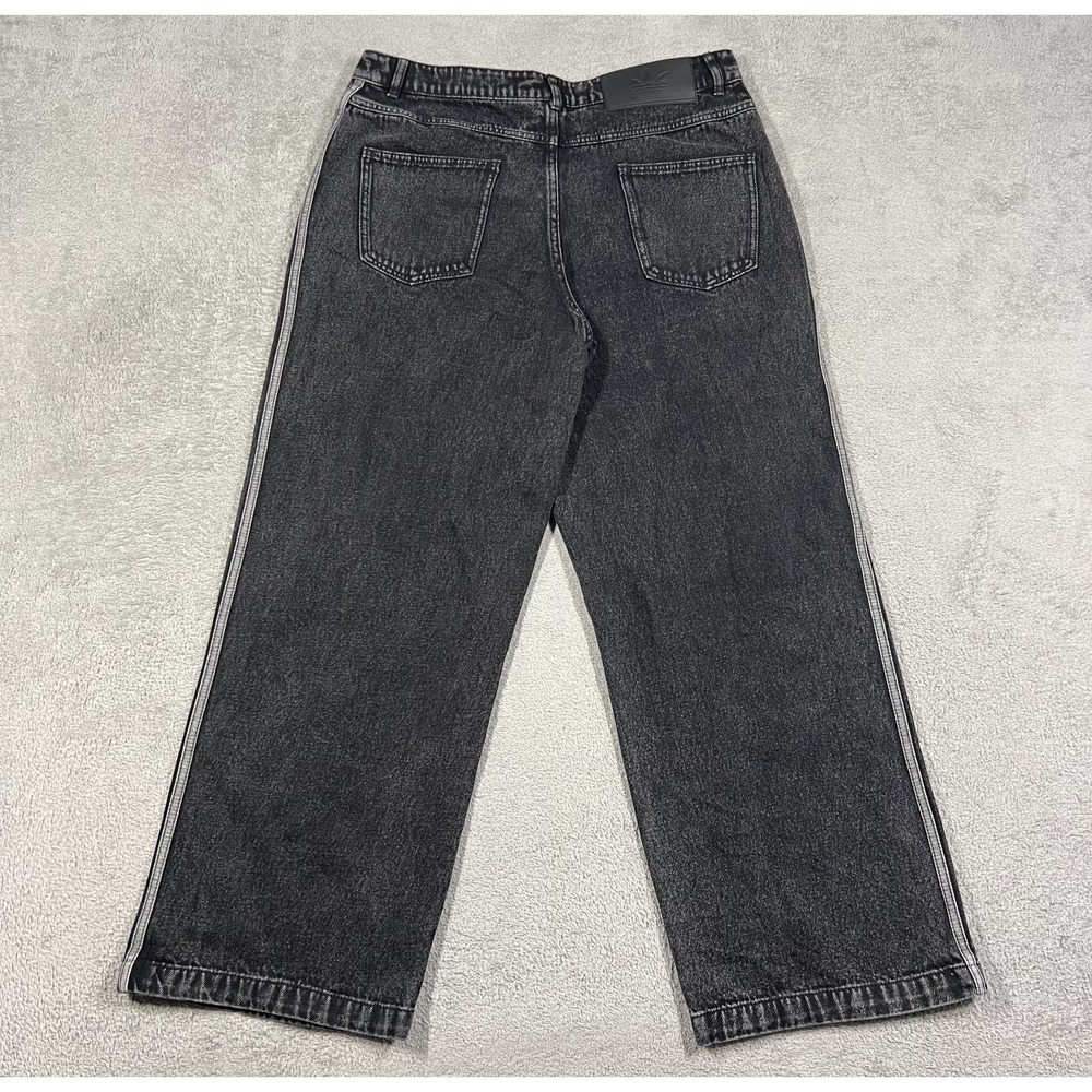 adidas 3 Stripes Jeans Pants Womens 31x30 Wide Leg Black Denim Loose Fit - Picture 10 of 14